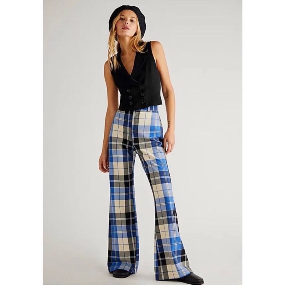 Free People Plaid Jules Flare Pants Size 4